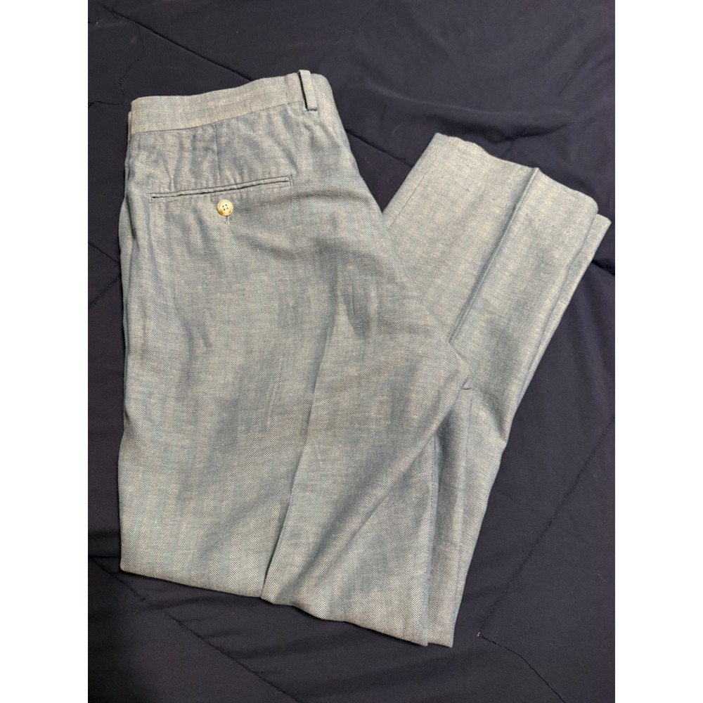J.Crew Ludlow Slim Mens 36x32 Blue Cotten Linen Blend Somelos Dress Pants